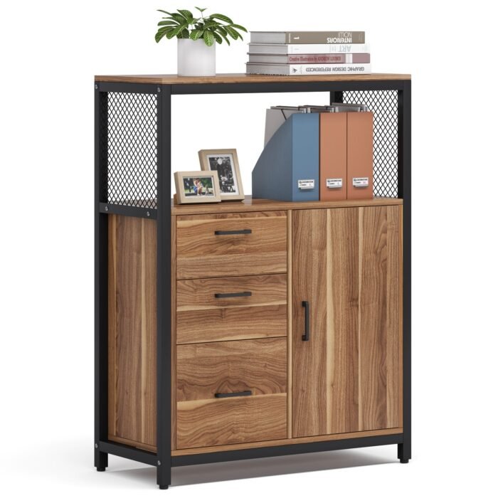 File Cabinet, 3 Drawers Lateral Filing Cabinet with Open Shelves - Image 1