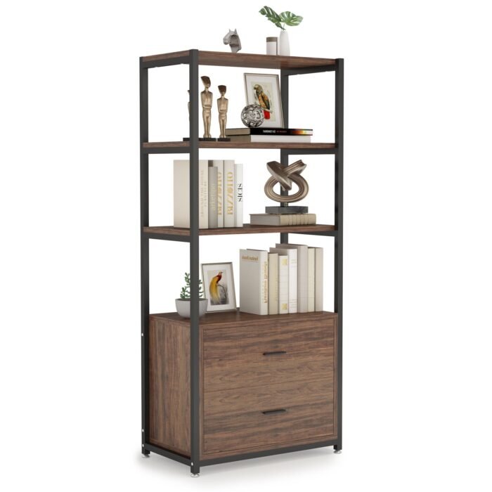 Bookshelf, Rustic Etagere Bookcase with Drawers & Shelves - Image 1
