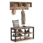 Coat Rack Shoe Bench Set, Hall Tree with Wall Mounted Shelf - Image 9
