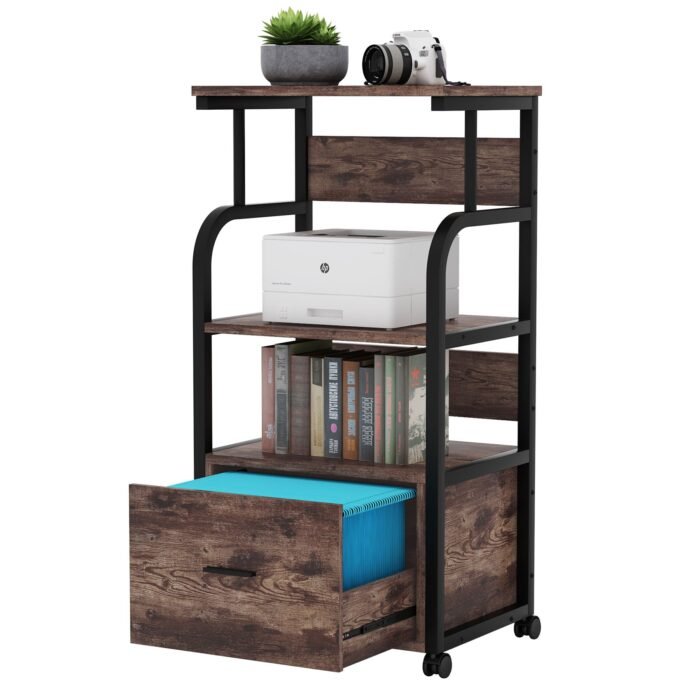 File Cabinet, 3 Tier Mobile Printer Stand with Legal Size Drawer - Image 1