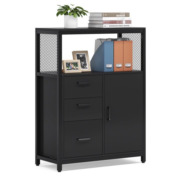 File Cabinet, 3 Drawers Lateral Filing Cabinet with Open Shelves - Image 8