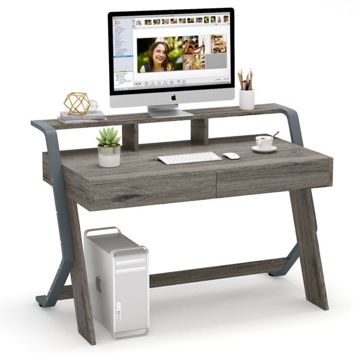 Computer Desk, 47-Inch Writing Desk with 2 Storage Drawers - Image 1