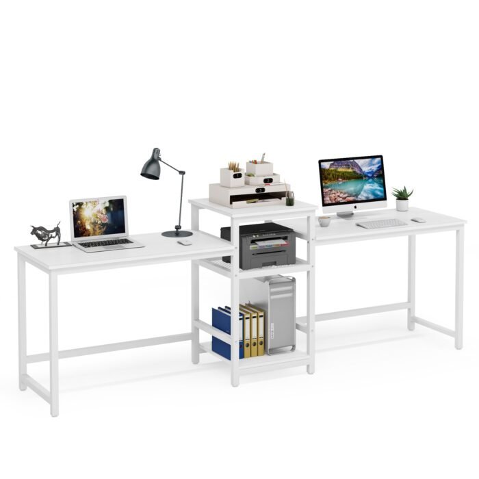 Two Person Desk, 96.9? Double Computer Desk with Storage Shelves - Image 8
