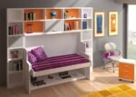 Youth bedroom with folding bed-table and upper bookcase. - Image 5