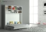 Folding double bed, table and white bookcase - Image 2