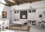 Living room with folding bed 150 x 190 depth 35 and bookcase