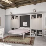 Living room with folding bed 150 x 190 depth 35 and bookcase