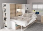 Horizontal folding bed with integrated sofa, for 150 x 190 mattress