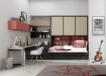 Folding bed with integrated sofa and wardrobe