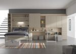 Vertical folding double bed with sofa and wardrobes