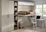 Youth bedroom with high folding bunk bed, wardrobe and desk. - Image 2