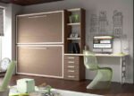 Folding bed, sliding wardrobe and desk