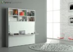 Folding double bed, table and white bookcase