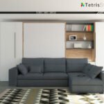 Living room with vertical folding bed and chaise longue