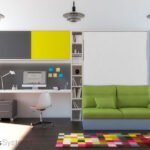 Bedroom with vertical folding bed with sofa