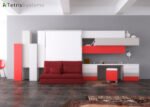Folding double bed with sofa and wall composition