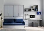 Horizontal folding bed with sofa, upper wardrobe and study area - Image 3