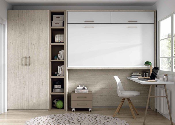 g-portada_comp_766.jpg Youth bedroom with high folding bunk bed, wardrobe and desk. - Image 1