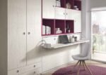 Youth bedroom with horizontal folding bed, desk and wardrobe