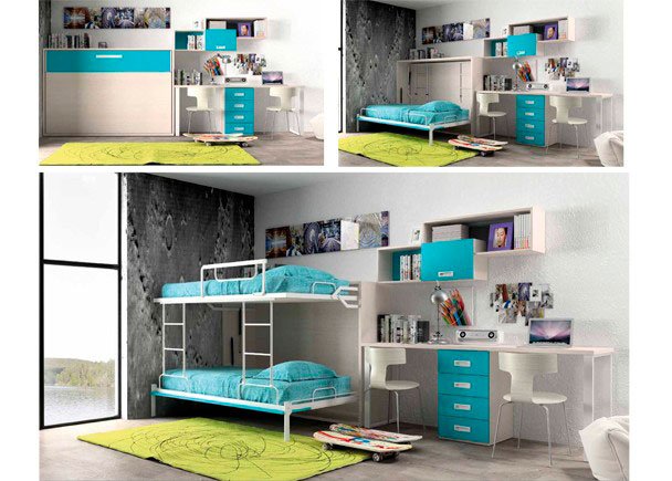 g-portada_comp_861.jpg Youth bedroom with folding bunk bed for two 90 x 190 beds - Image 1